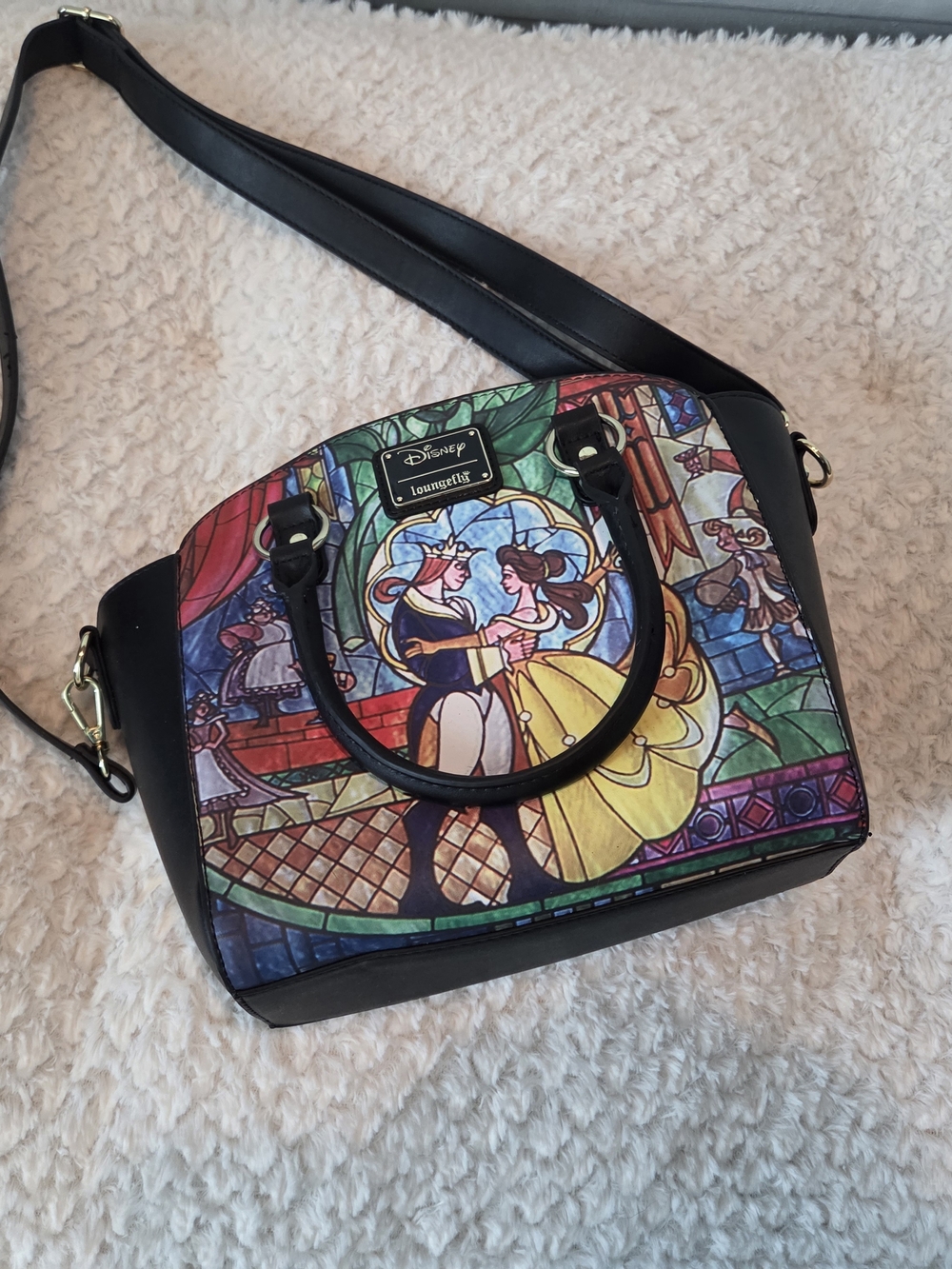 Loungefly Disney Belle Stained Glass Crossbody Bag - Black/Yellow/Green/Blue/Red